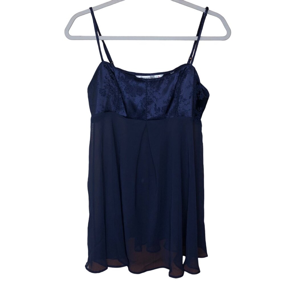 Victoria Secret Navy Babydoll Gown Sheer Chemise S-M READ Size Red Heart Label